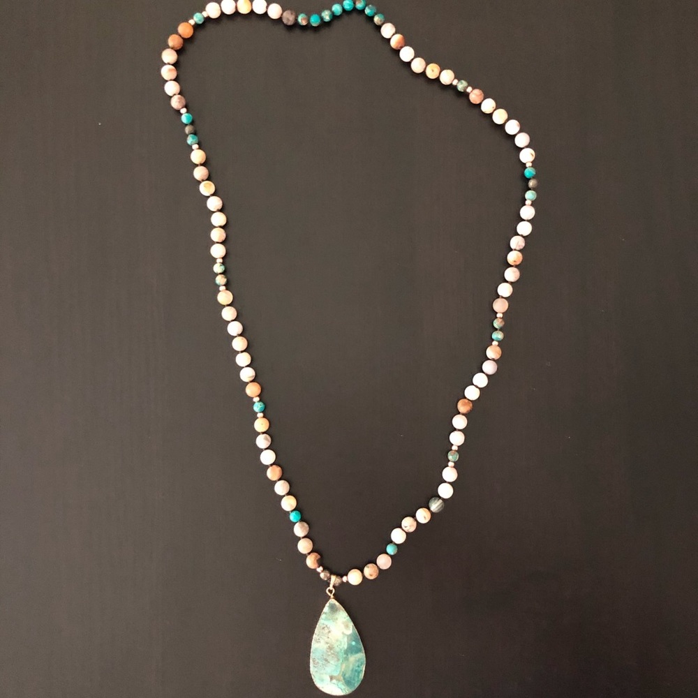 Mala Necklace with Amazonite and Picasso Jasper